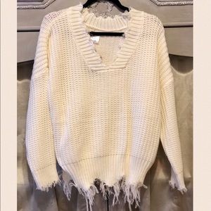 NWT distressed ivory sweater